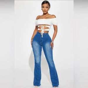 FashionNova Valentina High Rise Flare Jeans - Medium Blue Wash size 16